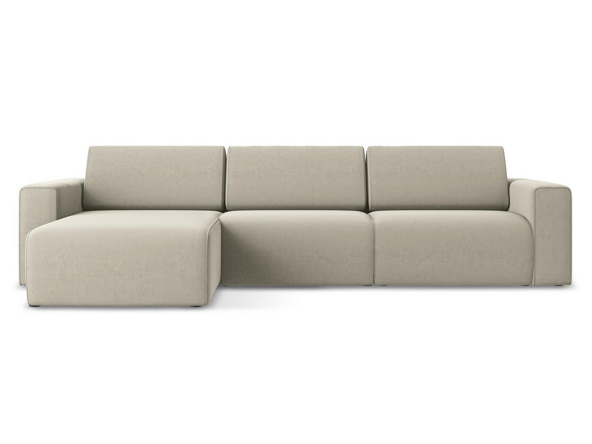 ECKSOFA Links Samt Stoff Creme - Perlmutt/Lila, Kunststoff/Textil (167/314cm) - Makamii