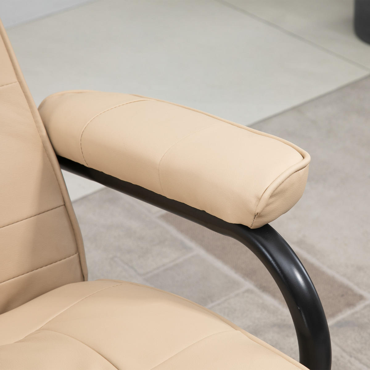 MASSAGESESSEL mit Hocker, Relaxsessel mit Liegefunktion, Massagefunktion, Creme - Creme/Schwarz, Leder/Kunststoff (84/95/77cm) - HOMCOM