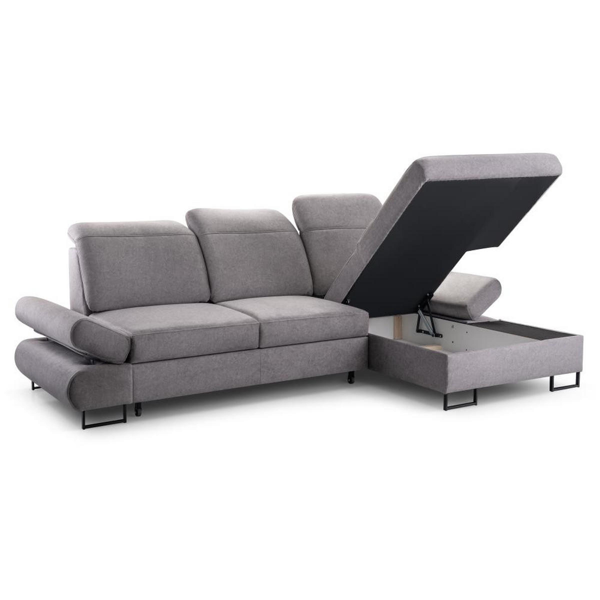 ECKSCHLAFSOFA Karo mit verstellbaren Kopfstützen Beige rechts - Beige/Schwarz, Textil/Metall (265/156cm) - Beautysofa