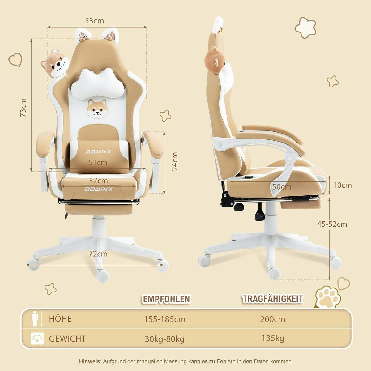 GAMING-STUHL mit Hundemotiv und Fußstütze, ergonomisch, PU-Leder, Braun - Braun, Kunststoff (57/135/76cm)