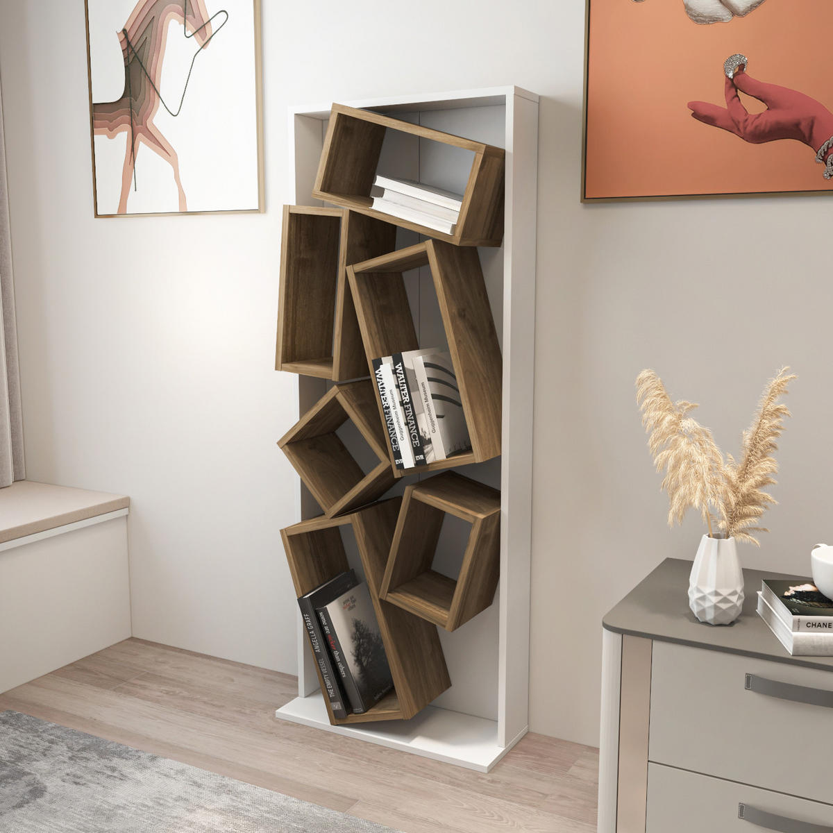 BÜCHERREGAL Carmen Weiss Walnuss - Walnussfarben/Weiß, Holzwerkstoff (24/153/60cm) - Decorotika