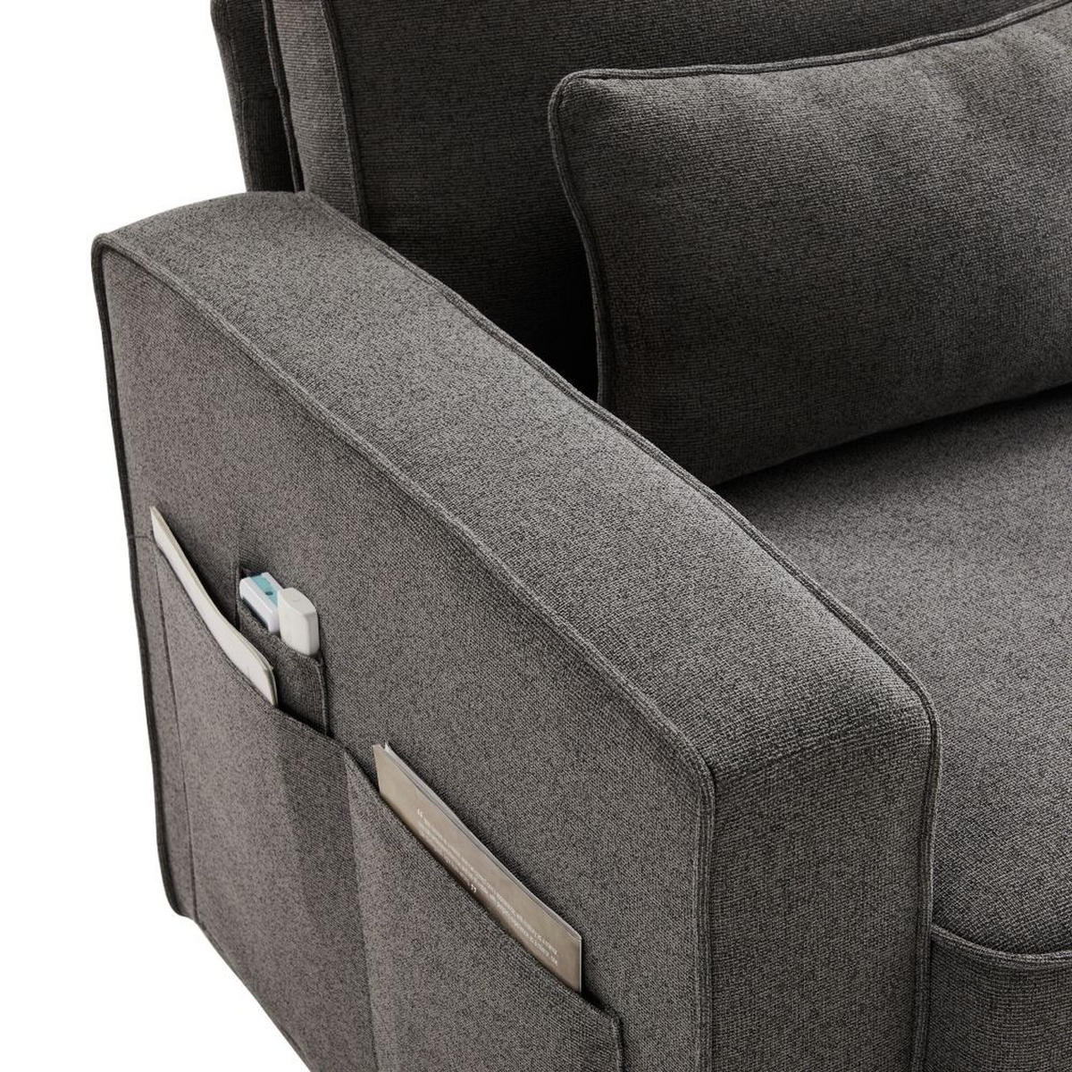 VIERSITZER-SOFA in Dunkelgrau Leinen mit 4 Kissen - Dunkelgrau, Textil (83/87/264cm) - KOMHTOM