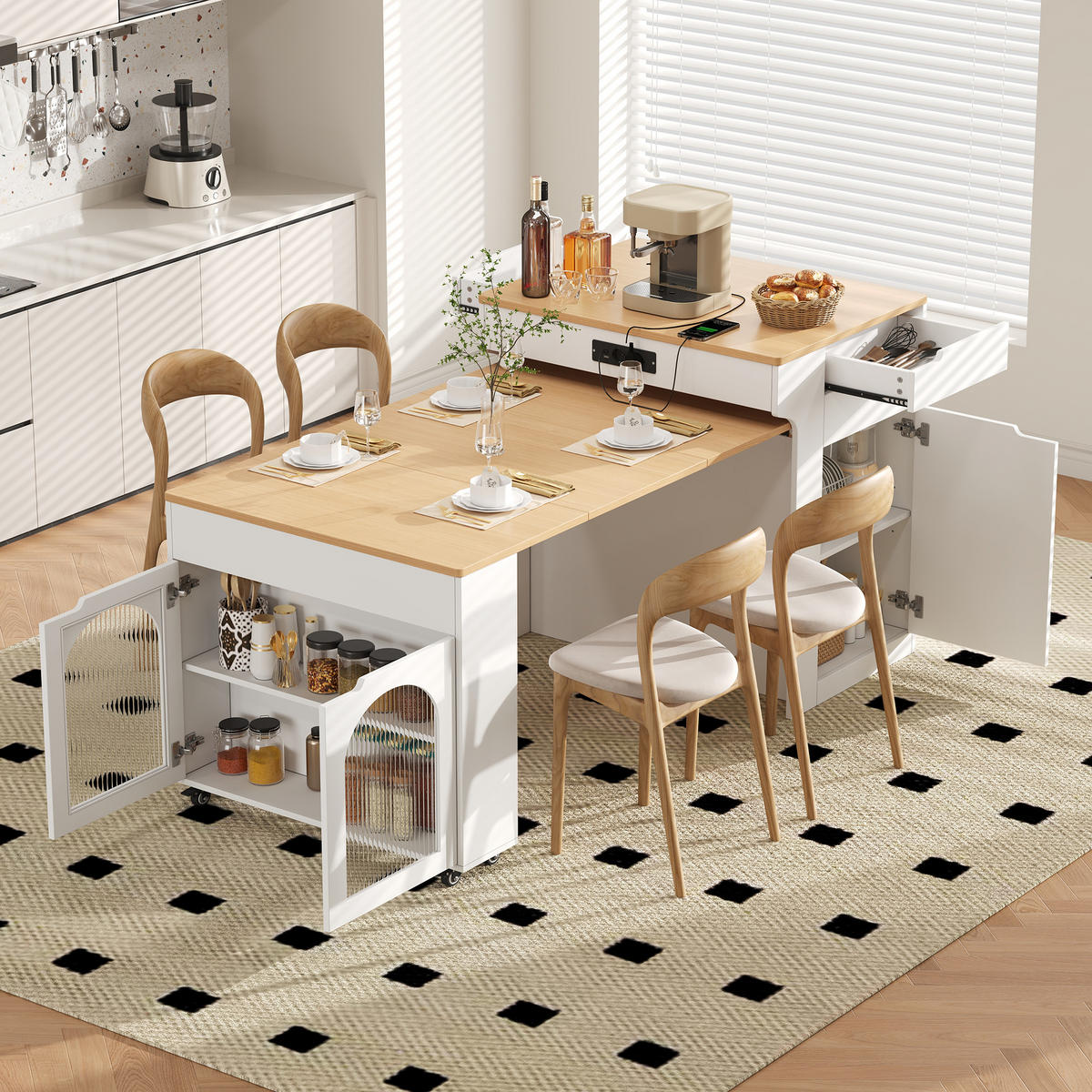 KÜCHENINSEL ausziehbar 55-153/80/93 cm DE-39577 Weiß - Weiß, Holzwerkstoff (80/93/56.2cm) - ComfortXL