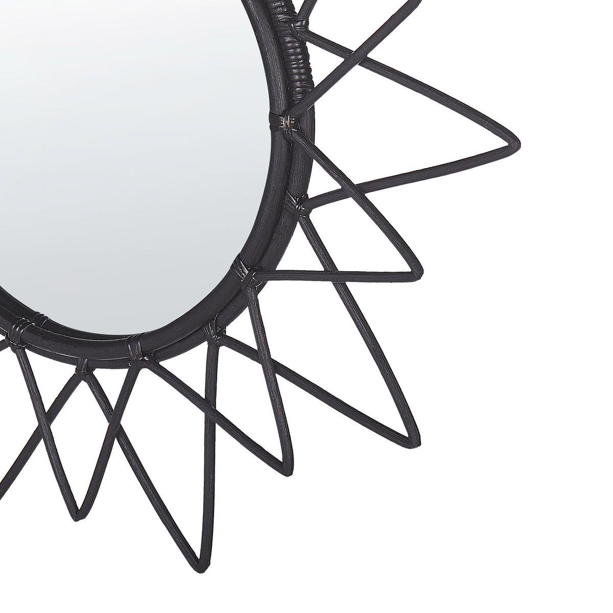 WANDSPIEGEL Rattan schwarz Sonnenform 61 cm Aroek - Schwarz, Naturmaterialien (61/61/3cm) - Beliani