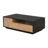COUCHTISCH mit 1 Tür, 1 Schublade & 3 Ablagefächern - MDF - Holzfarben & Schwarz - YASMELIA - Schwarz, Holz (110/60/38cm) - Vente-Unique