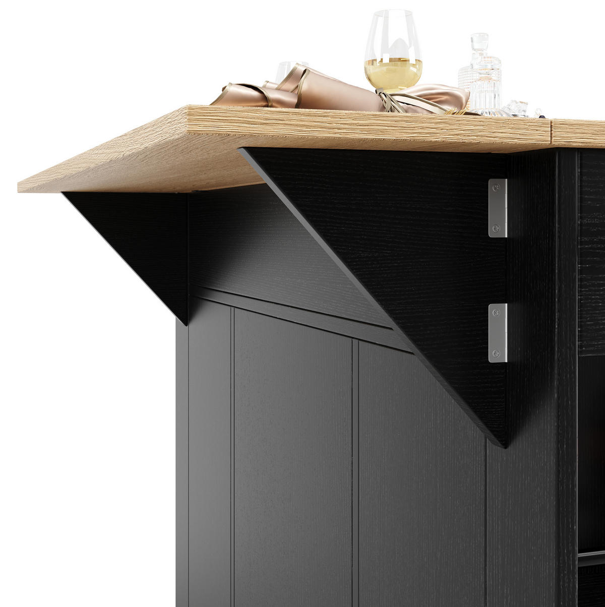 KÜCHENINSEL 151,5/91,7/60 cm Schwarz/Natur aus MDF und Metall mit klappbarer Arbeitsplatte - Schwarz, Holzwerkstoff (60/91.7/151.5cm) - OKMYHOME