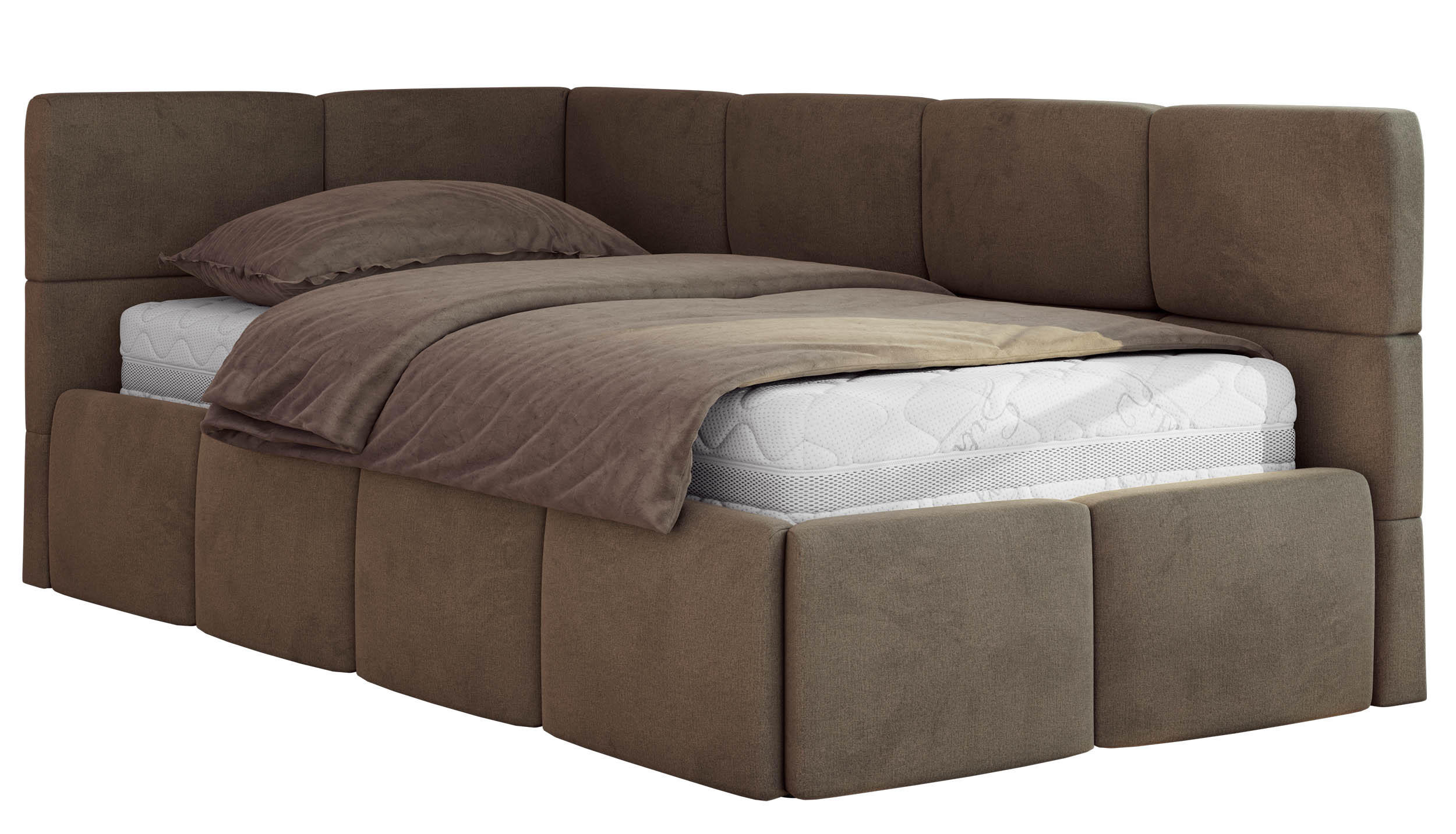 JUGENDBETT ARVO 90/200 - Braun Velvet - ohne Matratze - Links Seite - Braun, Textil (90/200cm) - MKS