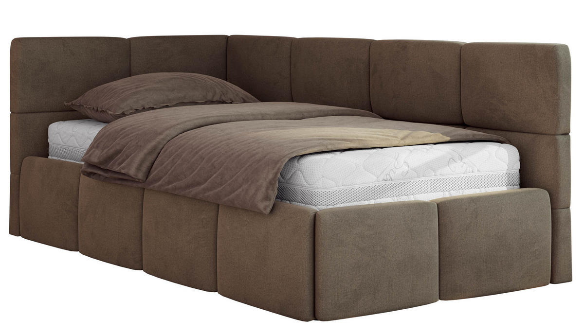 JUGENDBETT ARVO 90/200 - Braun Velvet - ohne Matratze - Links Seite - Braun, Textil (90/200cm) - MKS