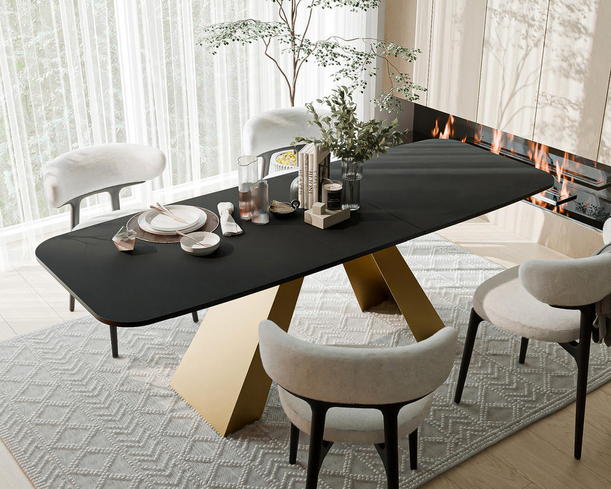 AUSZIEHTISCH ZENITH 160/90/76 cm mit Metallgestell, Gold / Schwarz - Goldfarben/Schwarz, Holzwerkstoff/Metall (90/160/76cm) - Idohome