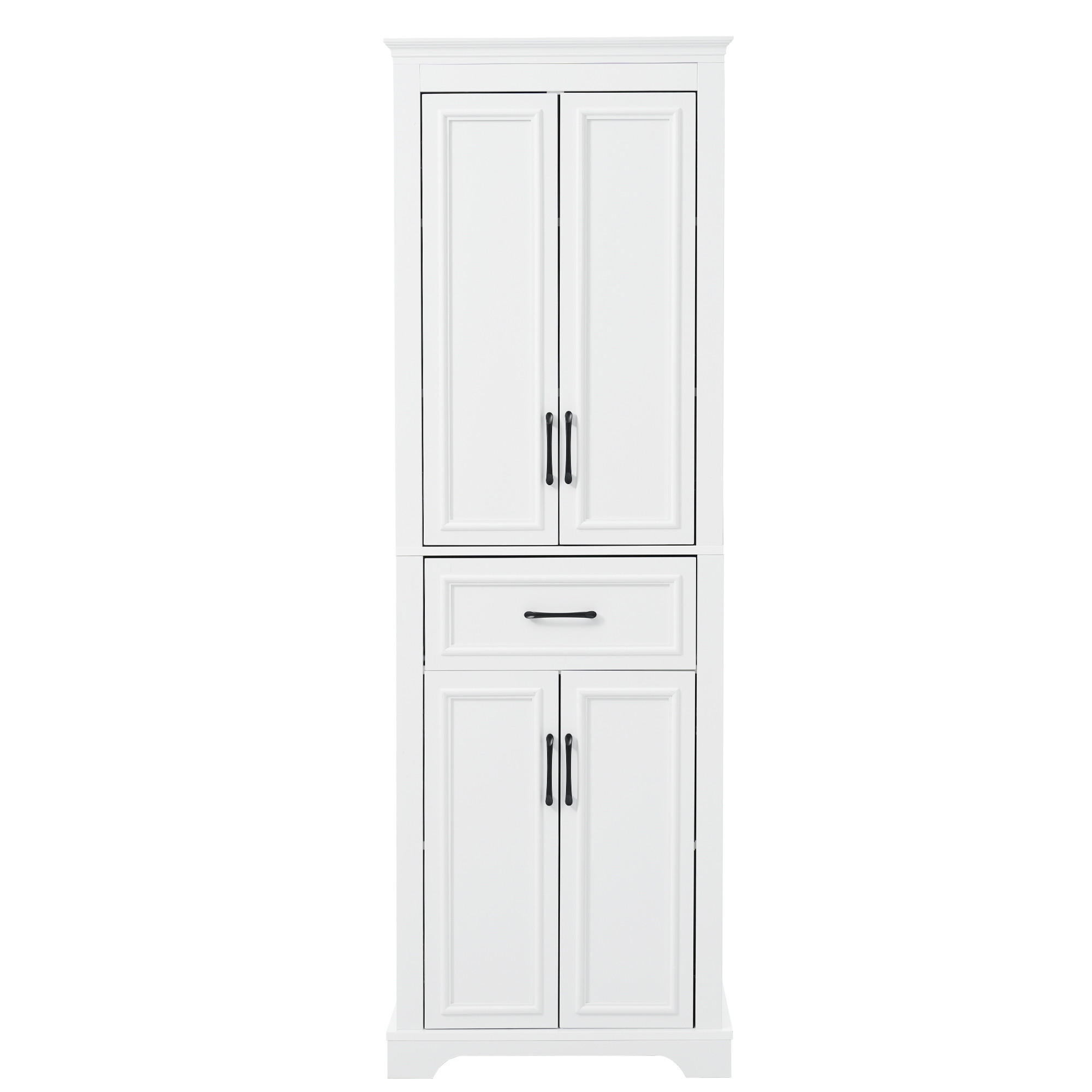 HOCHSCHRANK in Weiß Badezimmerschrank mit Doppeltüren und Schubladen für Badezimmer, B60/T40/H180 cm - Weiß, Holzwerkstoff (57.4/182/37.8cm) - STILVORA