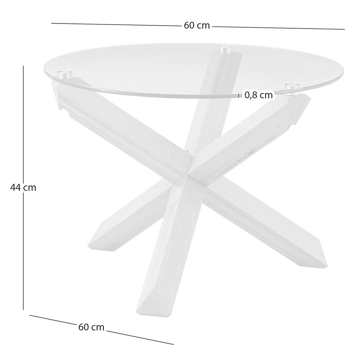 COUCHTISCH - Rund - Glas / Eiche massiv - Eichefarben, Glas/Holz (60/60/44cm) - home24