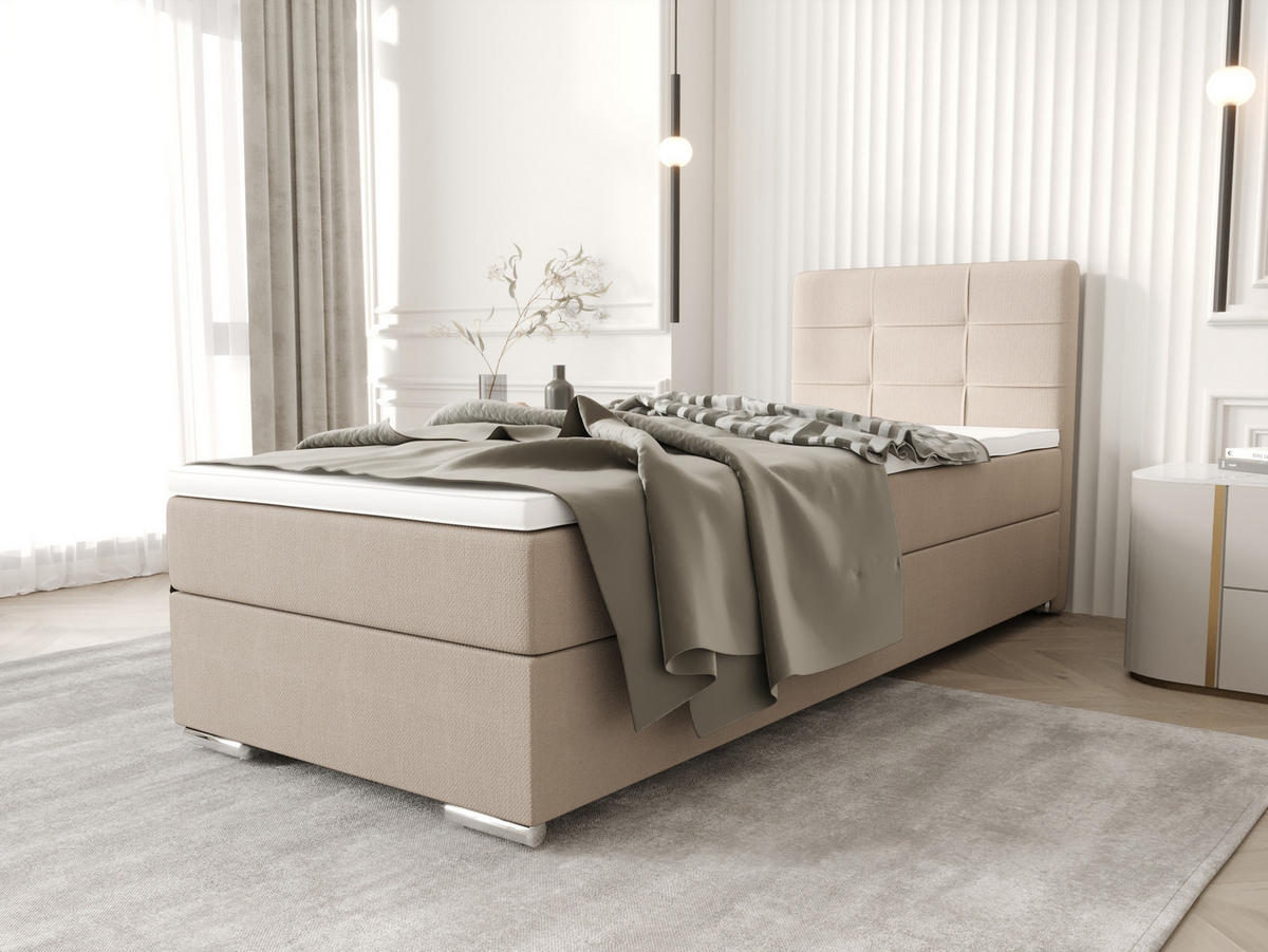 BOXBETT ZILANO 1 mit Matratze H3 und Topper 80x200 Cosmic 10 - Beige, Holz/Textil (80/200cm) - Bedante