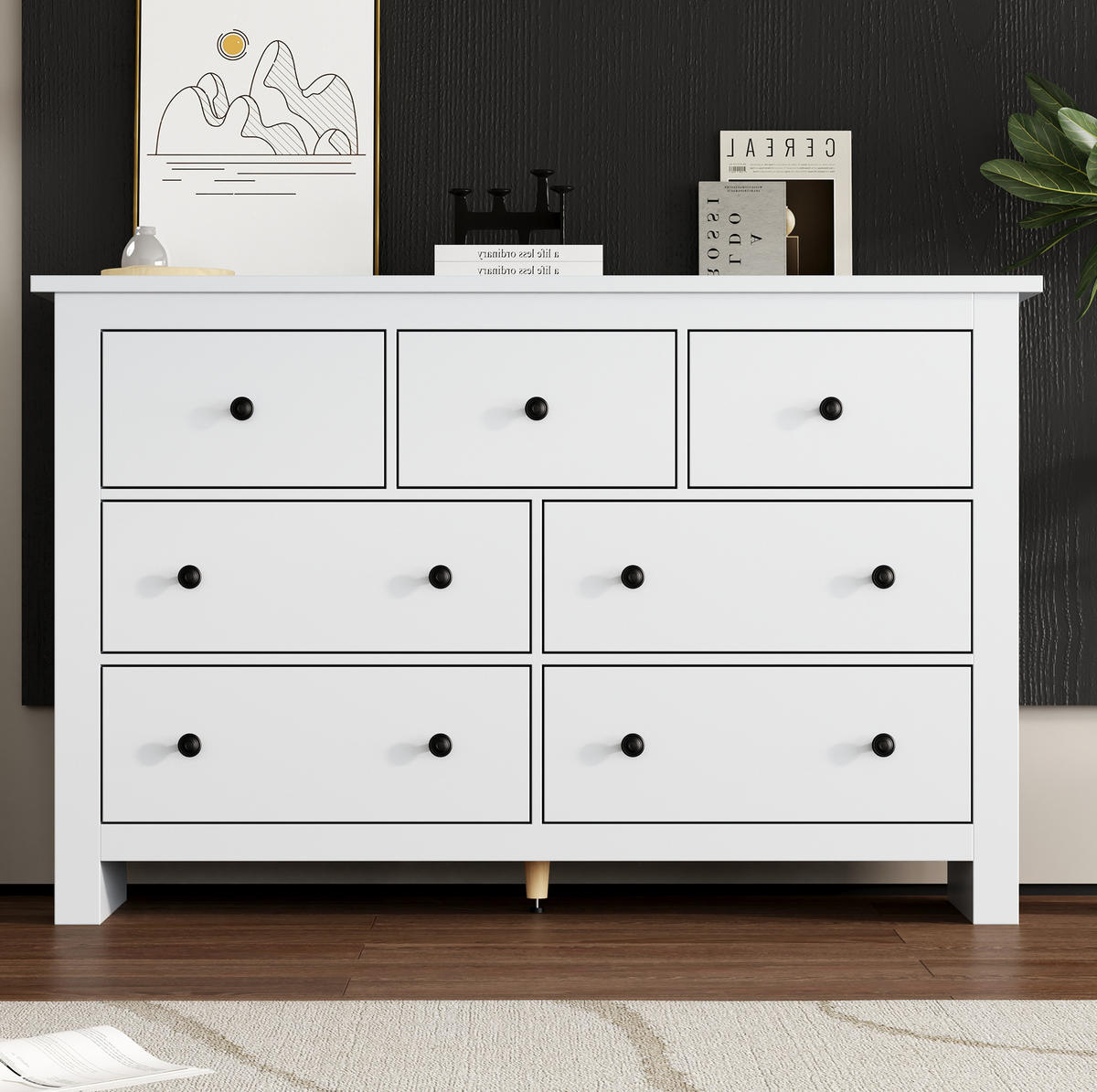 ANRICHTE Sideboard 152/40/88,5 cm aus Spanplatte mit 7 Schubladen im Landhausstil Weiß - Weiß, Holzwerkstoff (150/89/40cm) - Modenvie