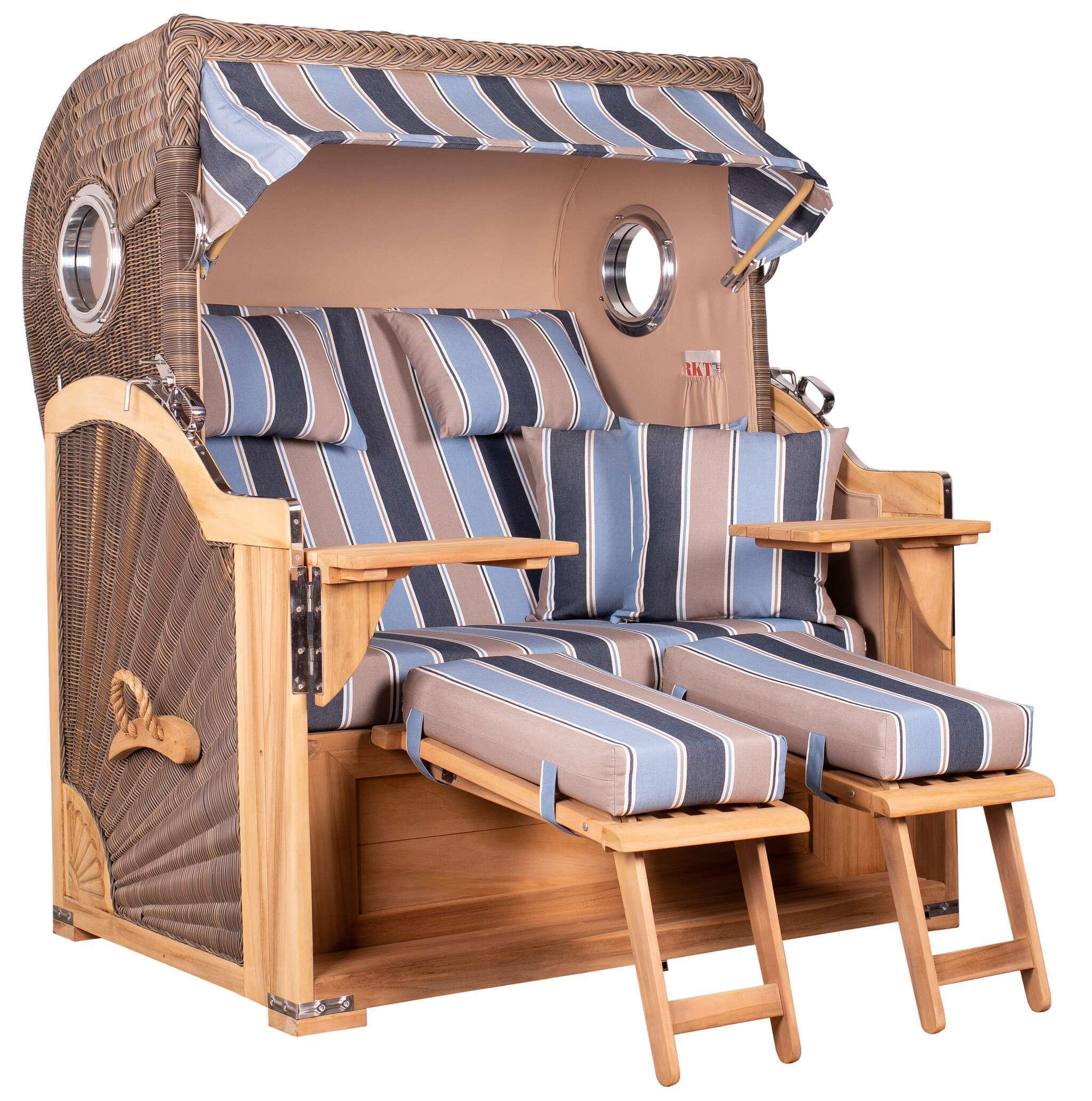 STRANDKORB Baltikum Teak 2,5 Sitzer - Blau/Braun, Holz/Metall (142/170/95cm) - Mr. Deko