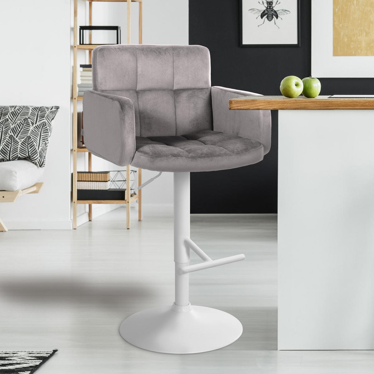 BARHOCKER Samt grau - Weiß/Grau, Textil/Metall (60/93/56cm) - CLP