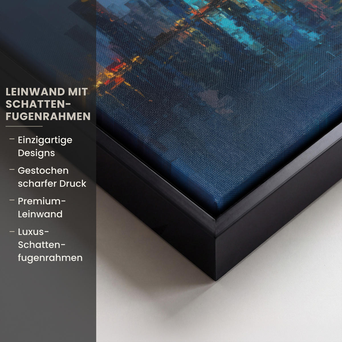 LEINWAND Bilder mit Rahmen - Skyline - Pinselstriche - Dunkelblau - Leuchtend - 30x20 - Blau, Textil (30/20cm) - MuchoWow