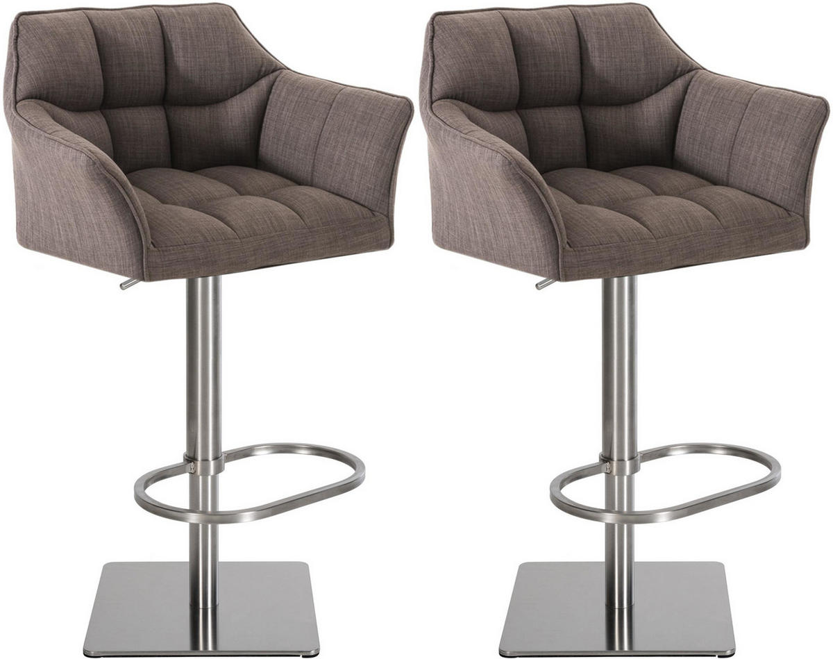 BARHOCKER 2er Set Stoff Grau - Edelstahlfarben/Grau, Textil/Metall (64/88/45cm) - CLP
