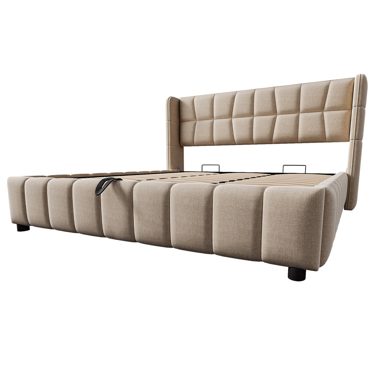 ČALOUNĚNÁ postel 180/200 cm béžová z látky s úložným prostorem a roštem - béžová, textil (180/200cm) - OKWISH