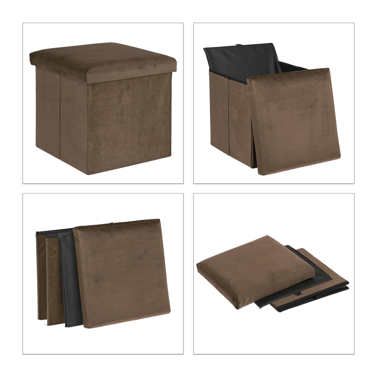 SITZHOCKER - Braun, Holzwerkstoff/Textil (38/38/38cm) - Relaxdays