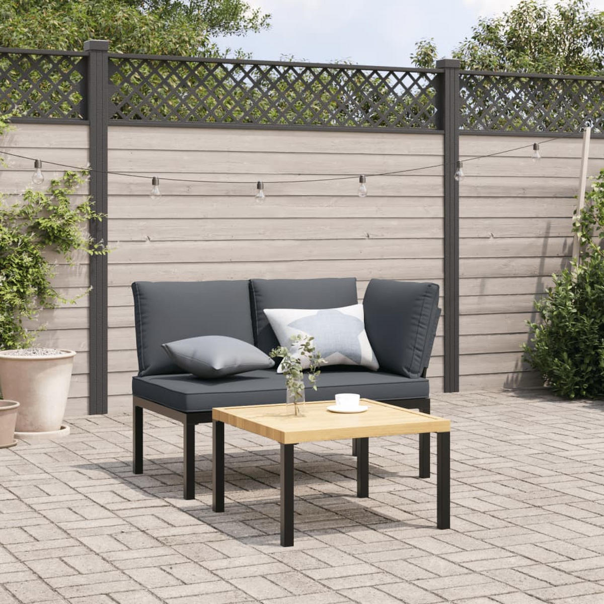 GARTENBANK mit Kissen Schwarz Aluminium - Anthrazit, Metall (118/73/73cm) - furnicato