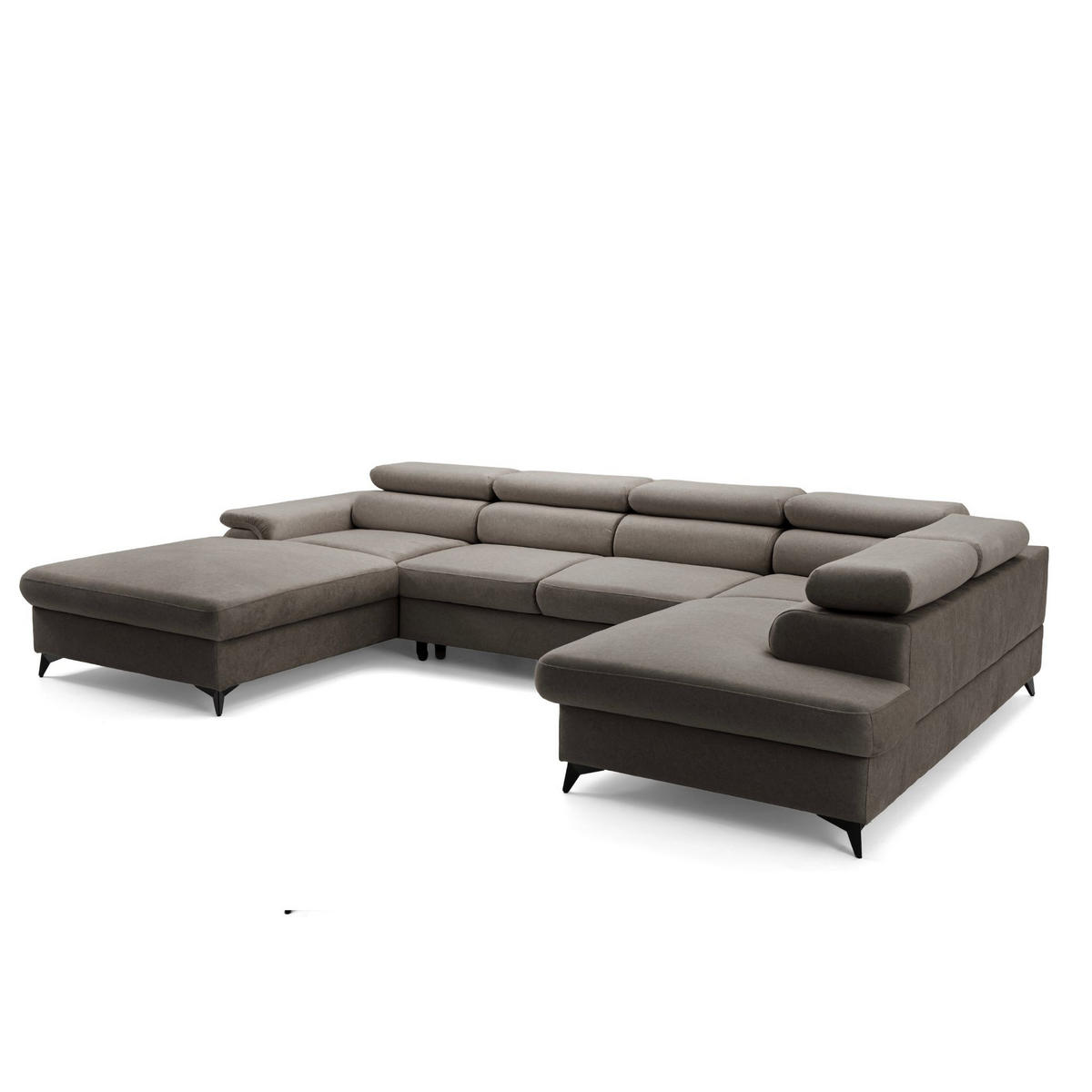 ECKSOFA U-Form PLAZA U Rechts mit Schlaffunktion 125x256 Velours Dunkelgrau - Dunkelgrau/Schwarz, Holz/Kunststoff (210/95/350cm) - Muffo