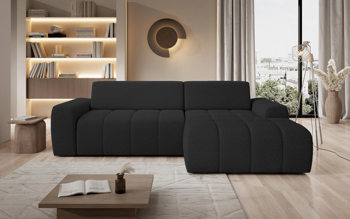 ECKSOFA Savio Freistehend, mit Abriebfestem Kansas-Stoff, Maße 265x172x81 cm, Ausziehbare Sitzfläche 206x92 cm, Rechte, – Anthrazit - Anthrazit, Holz/Textil (265/172cm) - DomoHome