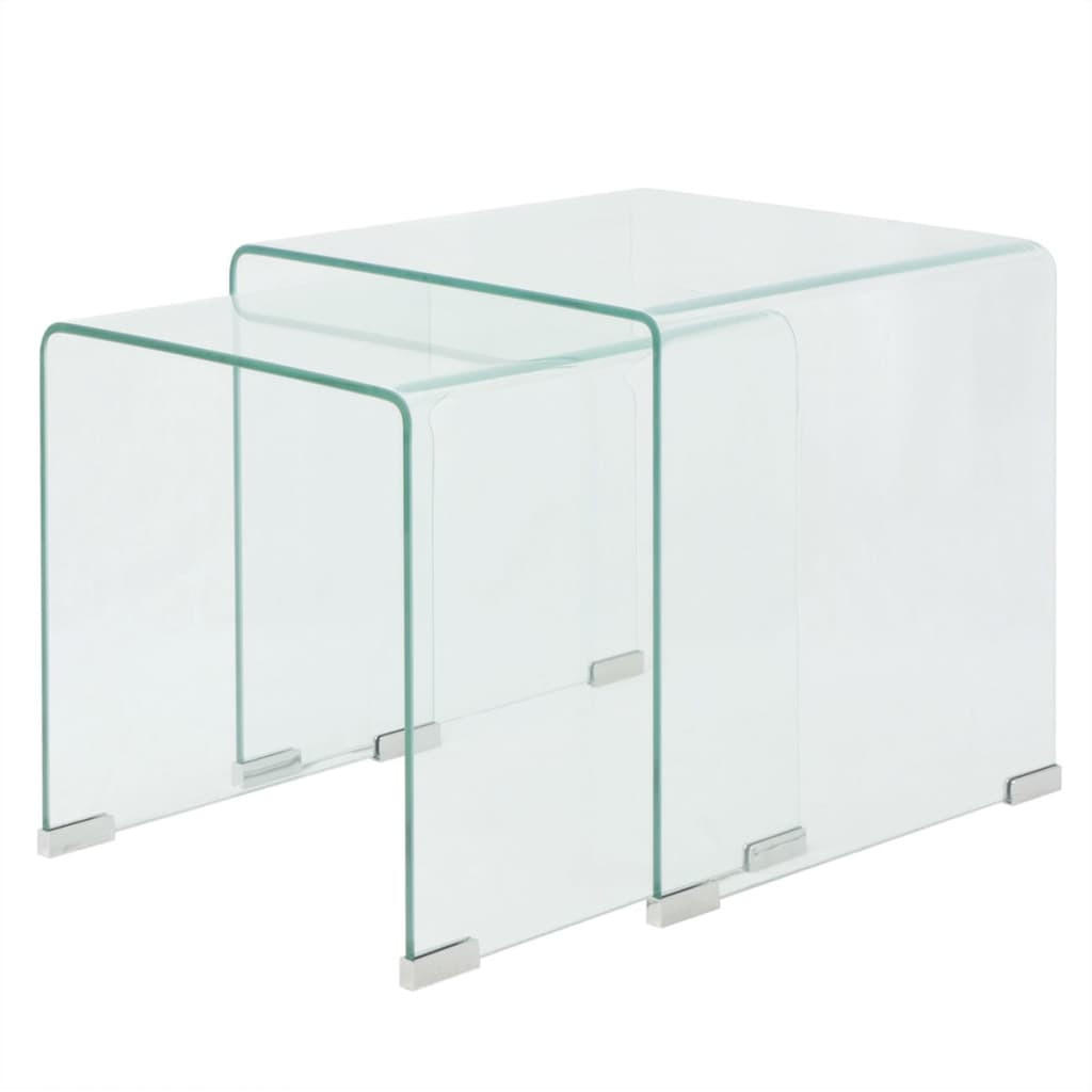 COUCHTISCHSET 36-42/36-42/38,5-41,5 cm 2-tlg. aus Gehärtetem Glas Transparent U-Form - Transparent, Glas (42/42/41.5cm) - vidaXL