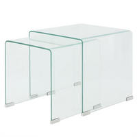 COUCHTISCHSET 36-42/36-42/38,5-41,5 cm 2-tlg. aus Gehärtetem Glas Transparent U-Form - Transparent, Glas (42/42/41.5cm) - vidaXL