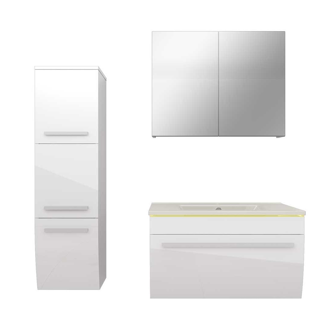 BADMÖBEL Set Gently 3 V2-L Weiß Badezimmermöbel Badspiegel Waschtisch 70 cm ohne LED-Beleuchtung - Weiß, Glas/Kunststoff (46/40/70cm) - AcquaVapore by Sandra Jentho