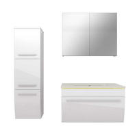 BADMÖBEL Set Gently 3 V2-L Weiß Badezimmermöbel Badspiegel Waschtisch 70 cm ohne LED-Beleuchtung - Weiß, Glas/Kunststoff (46/40/70cm) - AcquaVapore by Sandra Jentho