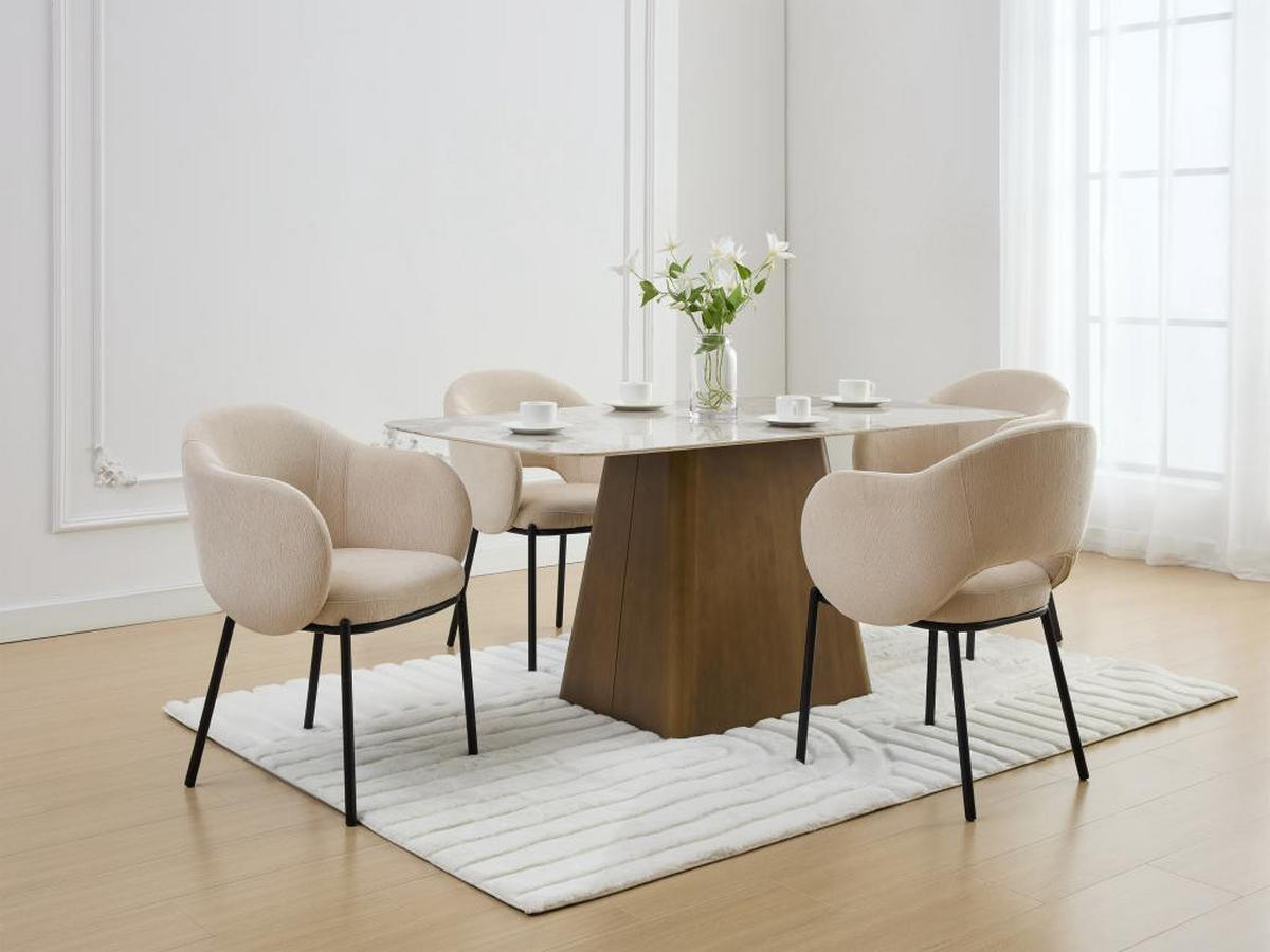 STUHL mit Armlehnen 6er-Set - Strukturstoff & schwarzes Metall - Beige - ACACILIO - Beige, Textil (56/82/55cm) - Vente-Unique