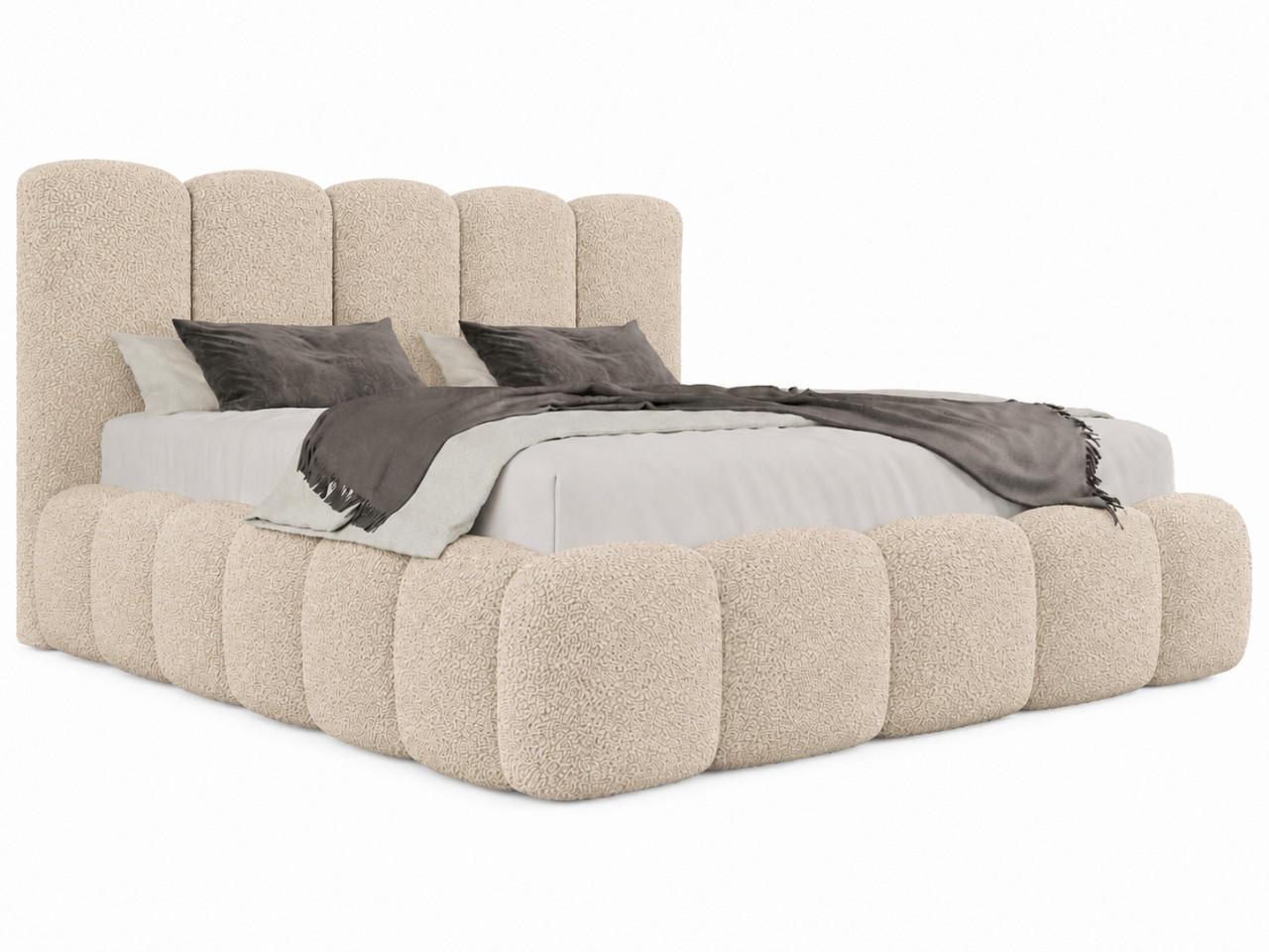 POLSTERBETT TEDDY 180x200 cm in Creme mit Metalllattenrost, Bettkasten, gepolstertes Kopfteil Bouclé-Stoff - Ecru, Holz/Textil (180/200cm) - EMLAR Home