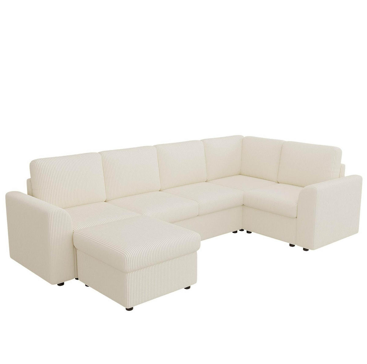 ECKSOFA 282/153/85 cm beige aus Cord mit Stauraumhocker - Beige, Textil (40/160cm) - OKWISH
