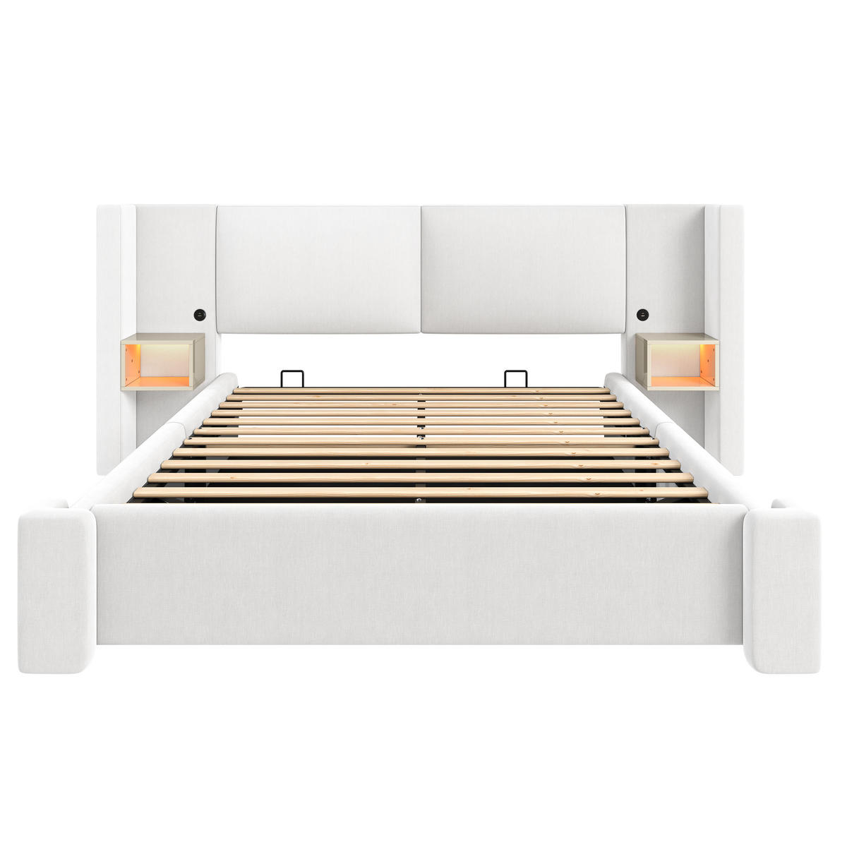 POLSTERBETT 180x200cm mit hydraulischer Staufunktion, Beige- Leinen - Beige, Textil (180/200cm) - KOMHTOM