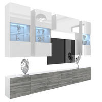 WOHNWAND Milano 5, Weiß Hochglanz/Grau Matt, 300 cm, Grifflos - Weiß, Holz (300/155/36cm) - B BELINI GROUP