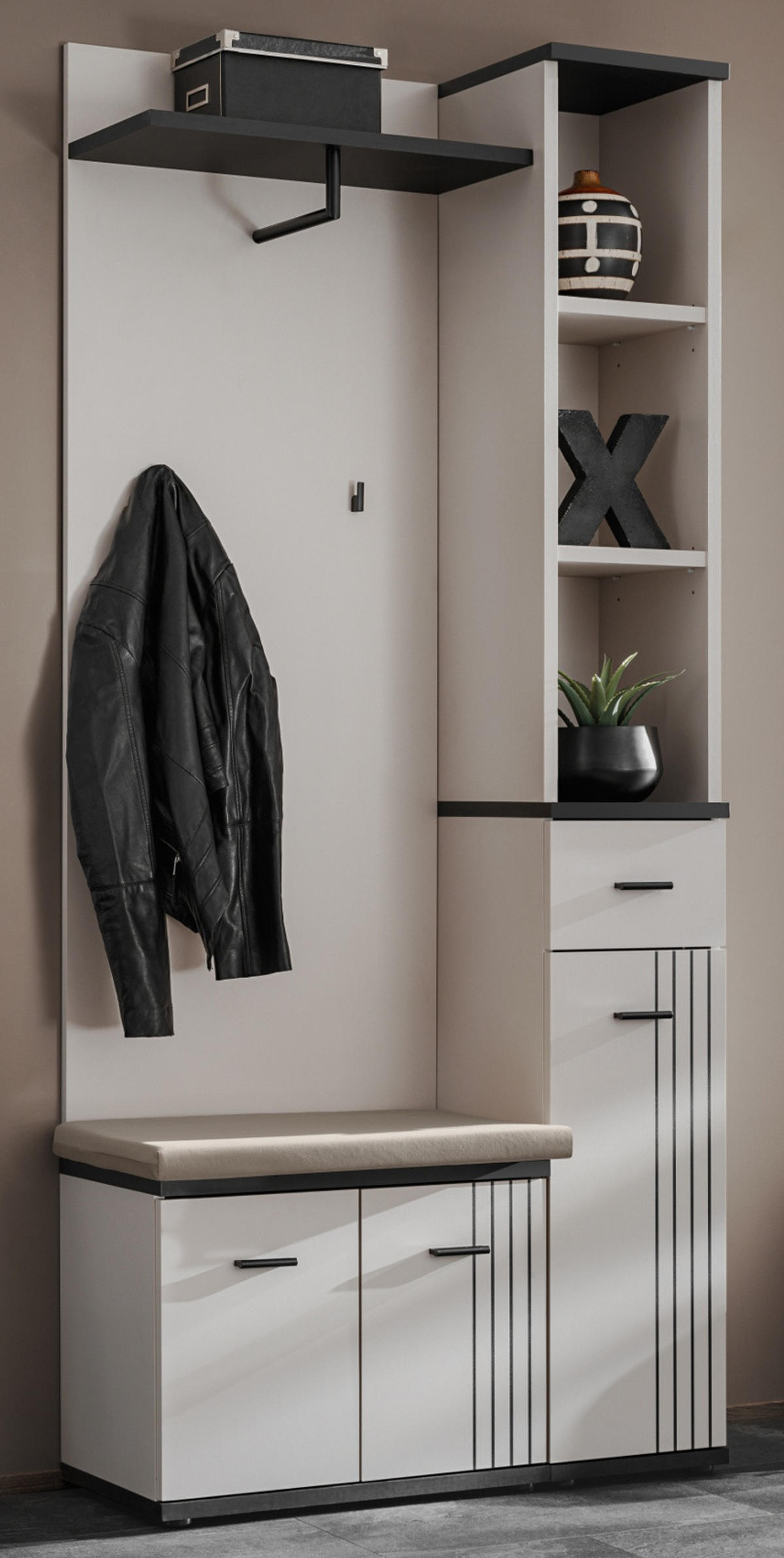 GARDEROBEN-SET 3-teilig Kaschmir, schwarz, Flurgarderobe 90 cm mit Stauraum - Kaschmir/Schwarz, Holzwerkstoff/Kunststoff (90/203/32cm) - Inn.Furn