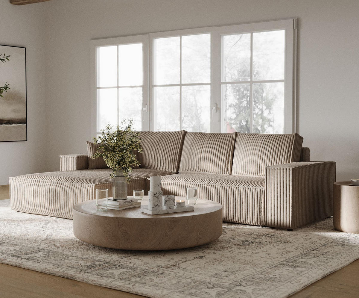 ECKSOFA Maze Hellbraun Plüsch - Links Seite - Schwarz/Cappuccino, Holz/Holzwerkstoff (185/294cm) - Maison de Reve