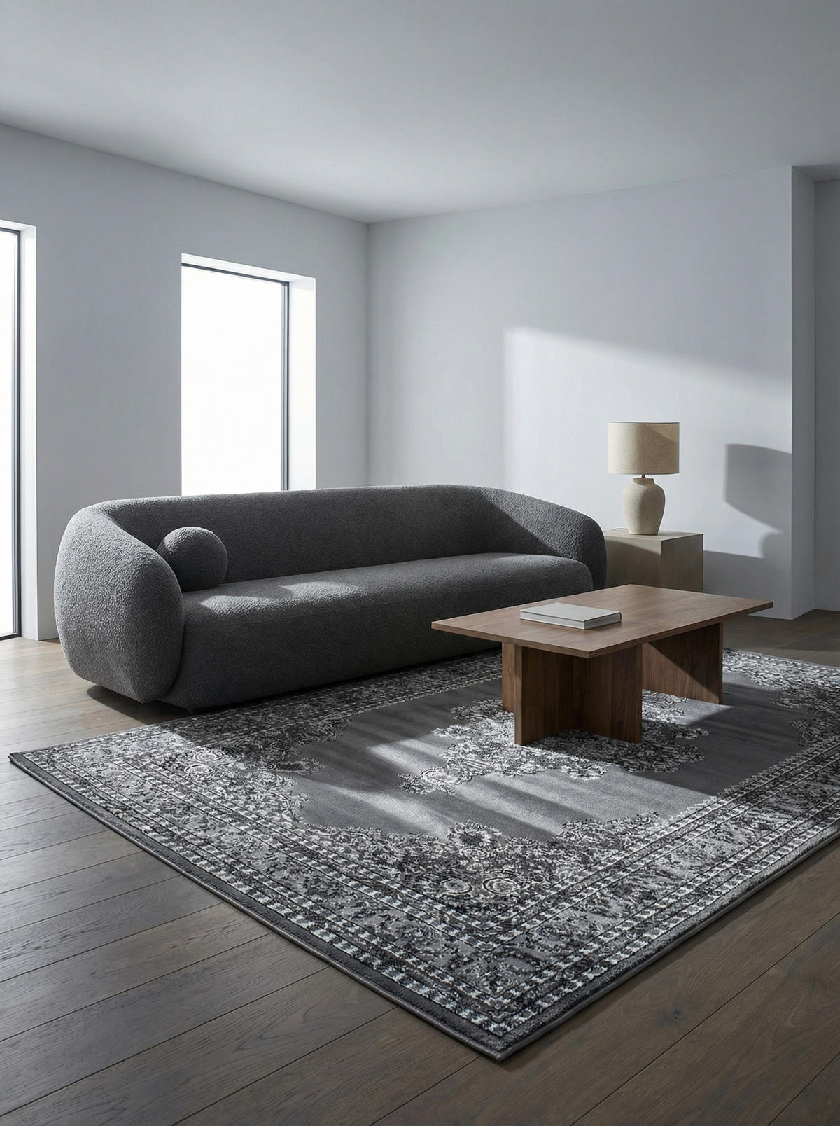 TEPPICH Orient Kurzflor Medaillon Polypropylen Wohnzimmer Grau Rechteckig 240x340 - Grau, Textil (240/340cm) - KADIMA DESIGN