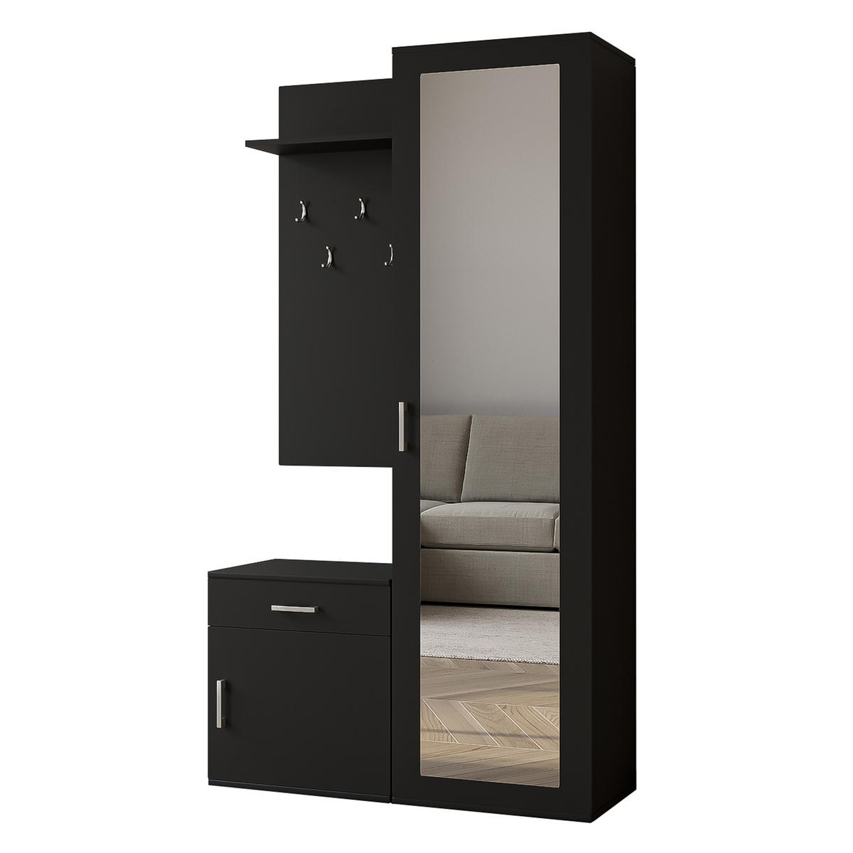 GARDEROBENSCHRANK VENTO 100/180,5/35 cm Modern Garderobe-Set Schwarz - Schwarz, Holzwerkstoff (100/180.5/35cm) - MASSENO