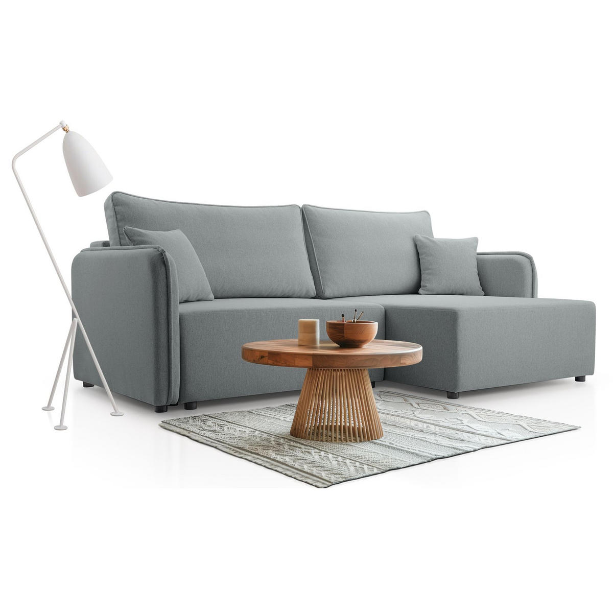 ECKSOFA Kassian, Hellgrau Strukturstoff, rechtsseitig - Hellgrau/Schwarz, Kunststoff/Textil (227/147cm) - Selsey