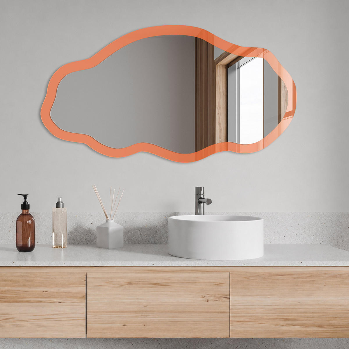 SPIEGEL 90x45 cm asymmetrisch mit Druck - Kräftiges Orange - Transparent, Glas (45/90/0.4cm) - TULUP