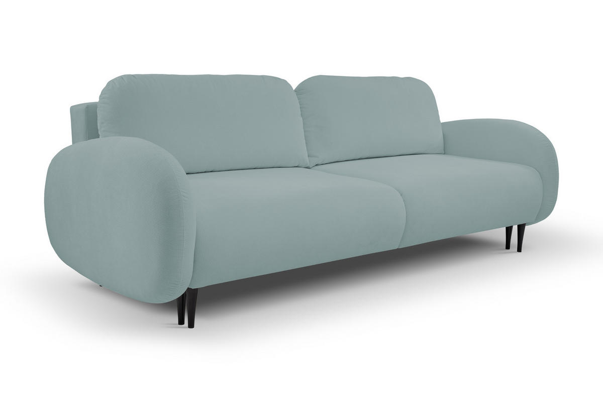 SOFA SOFT RunAgin Mit Schlaffunktion Und Bettkasten, PUR-Schaum, Schwarze Kunststofffüße, lose Rückenkissen, freistehend, 232x109x95 cm Turquoise - Türkis, Holz/Textil (232/95/109cm) - DomoHome