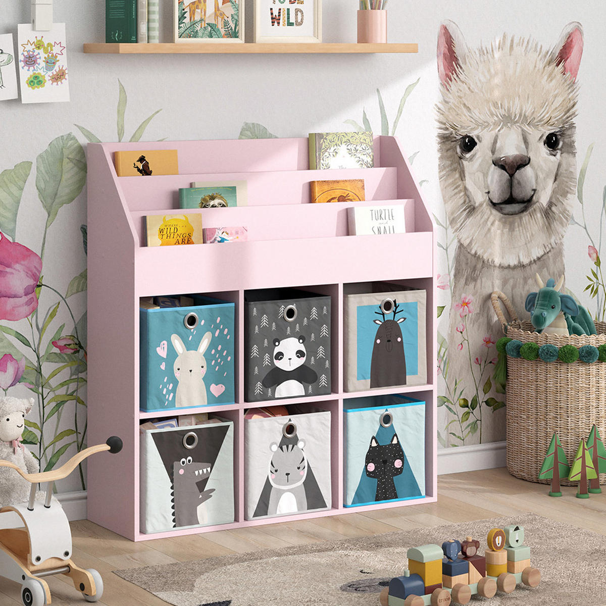 KINDERREGAL Luigi Rosa 107.2 x 114.2 cm mit 6 Faltboxen (grau) - Pink, Holzwerkstoff (107.2/114.2/31.2cm) - Vicco