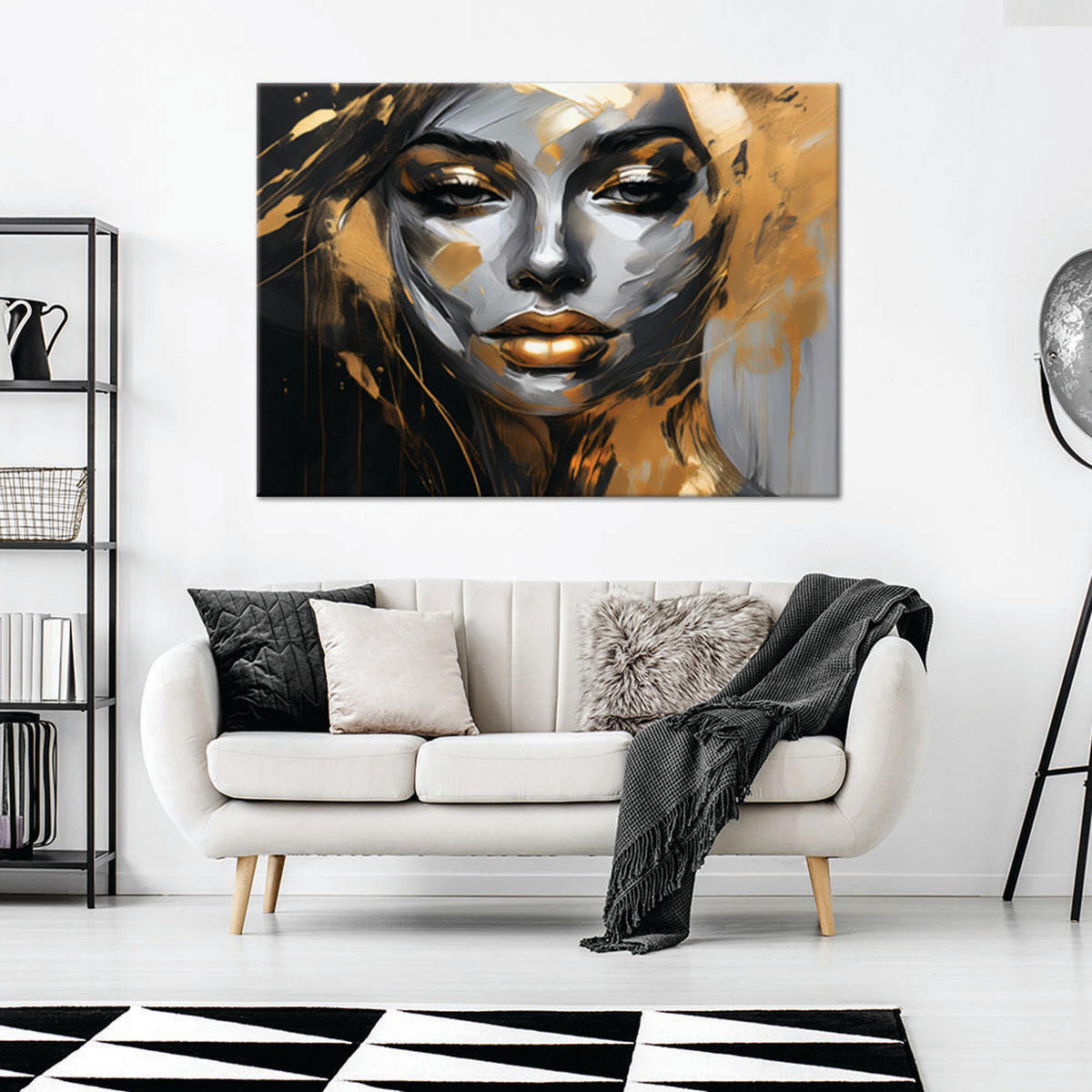 WANDBILD weiblicher glamour gesicht - Goldfarben, Textil (60/40cm) - Feeby