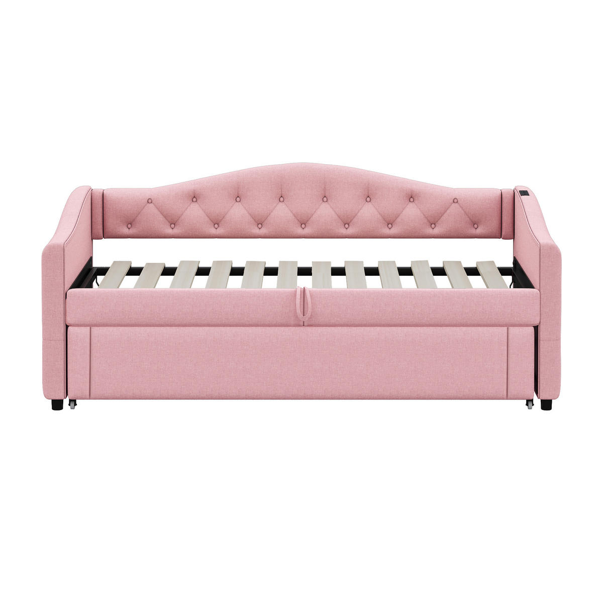 POLSTERBETT 90/200 cm rosa Schlafsofa mit USB-Anschluss und Lattenrost - Pink, Textil (90/200cm) - OKWISH