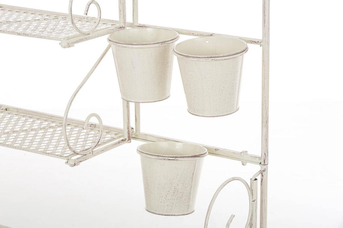 PFLANZREGAL Jena Antik Ablagen 94x30x149cm Metall Antik-Creme Pflanztisch - Creme, Metall (94/149/30cm) - DELUKE