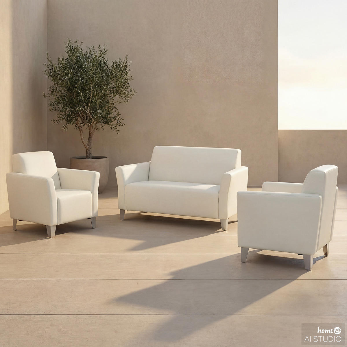 OUTDOOR-SITZGRUPPE - Creme - 3-teilig - Creme, Textil/Metall - home24