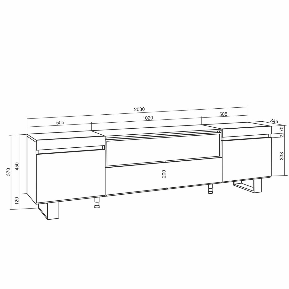 LOWBOARD Elektrokamin, eiche, schwarz, 200/35/57cm - Eichefarben/Schwarz, Holzwerkstoff (200/57/35cm) - Skraut Home