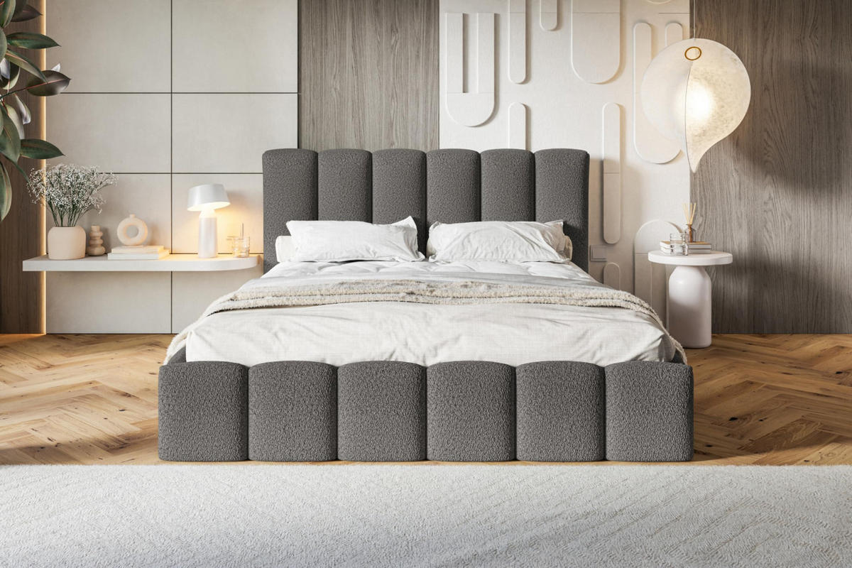 BETT 90x200 - Polsterbett mit Bettkasten und Metallrahmen - Modern Betten - Kuscheliger Catch-Me-Stoff - Kollektion Lucy - Grau - Grau, Holz/Textil (90/200cm) - Alpi-Möbel