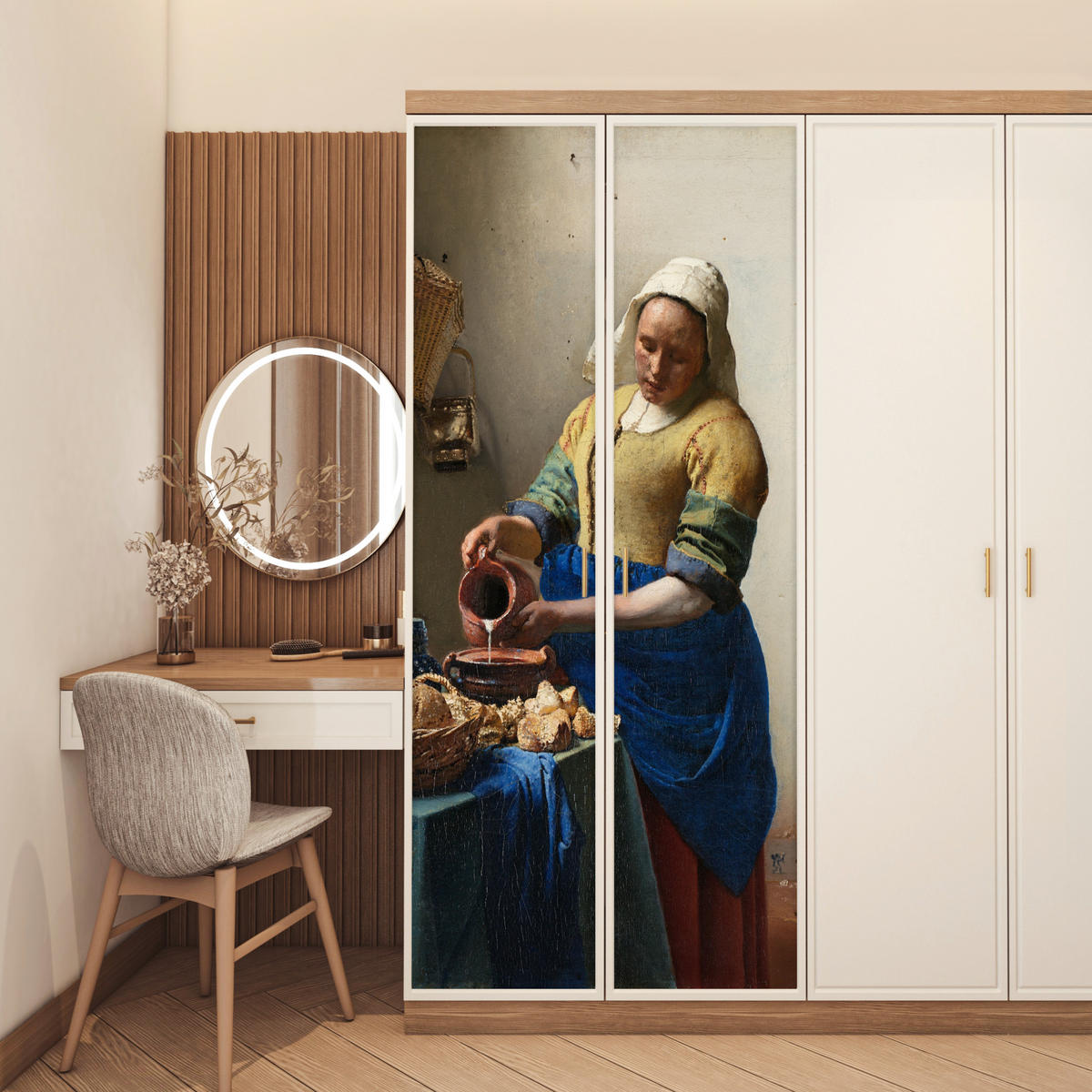 TÜRAUFKLEBER Selbstklebend - Das Milchmädchen - Johannes Vermeer 80x205 cm - Türtapete - Blau, Kunststoff (80/0.1cm) - MuchoWow